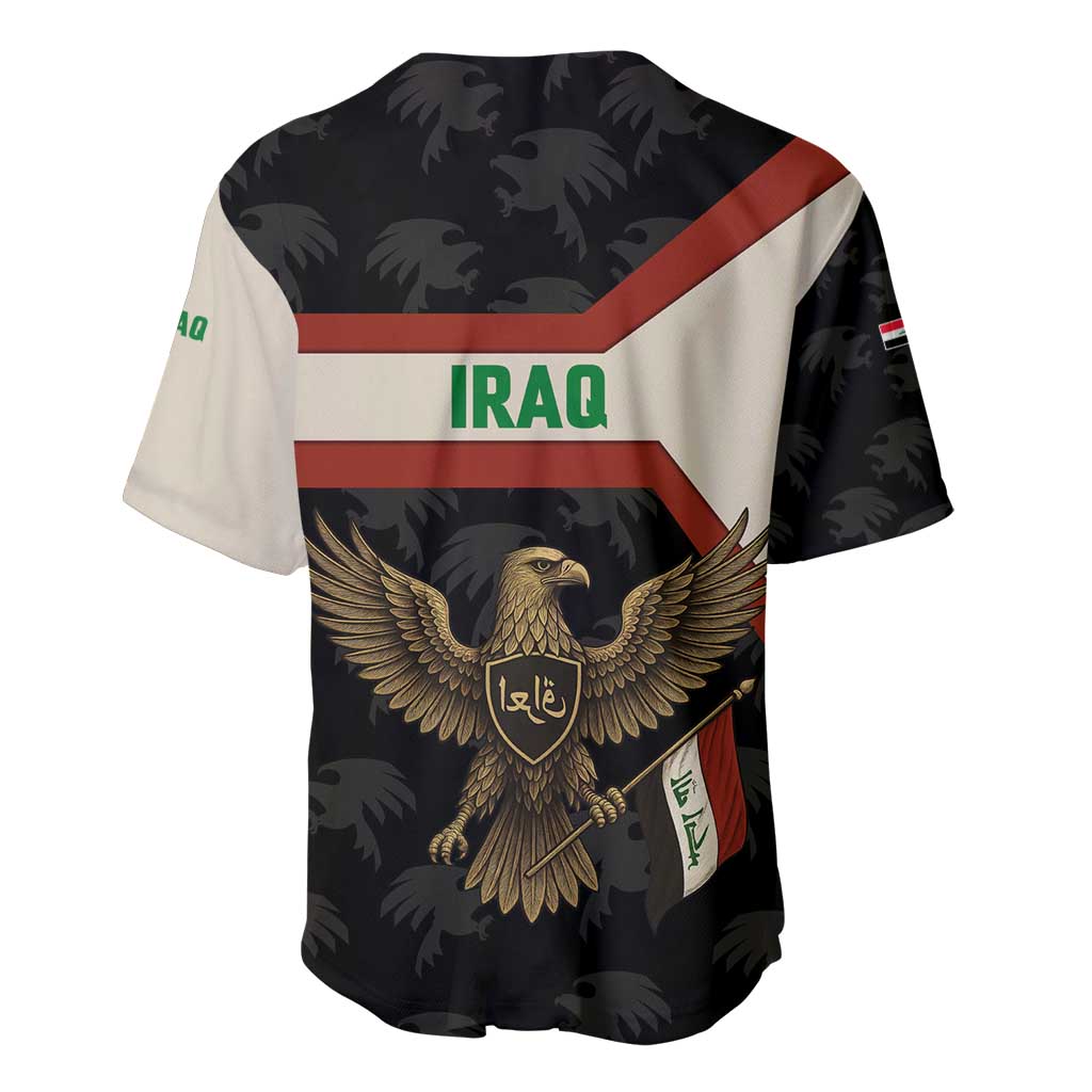 Iraq Golden Eagle Emblem Baseball Jersey with Flag Stripes and National Arabic Script Design - Wonder Print Shop