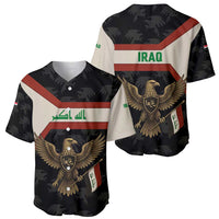 Iraq Golden Eagle Emblem Baseball Jersey with Flag Stripes and National Arabic Script Design - Wonder Print Shop