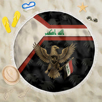 Iraq Golden Eagle Emblem Beach Blanket with Flag Stripes and National Arabic Script Design - Wonder Print Shop