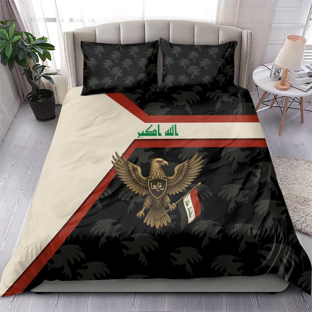Iraq Golden Eagle Emblem Bedding Set with Flag Stripes and National Arabic Script Design - Wonder Print Shop