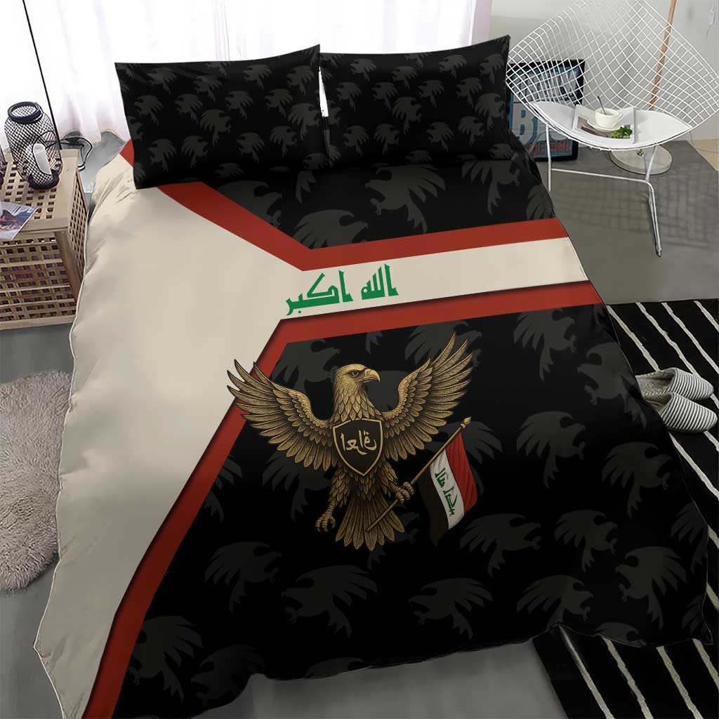 Iraq Golden Eagle Emblem Bedding Set with Flag Stripes and National Arabic Script Design - Wonder Print Shop