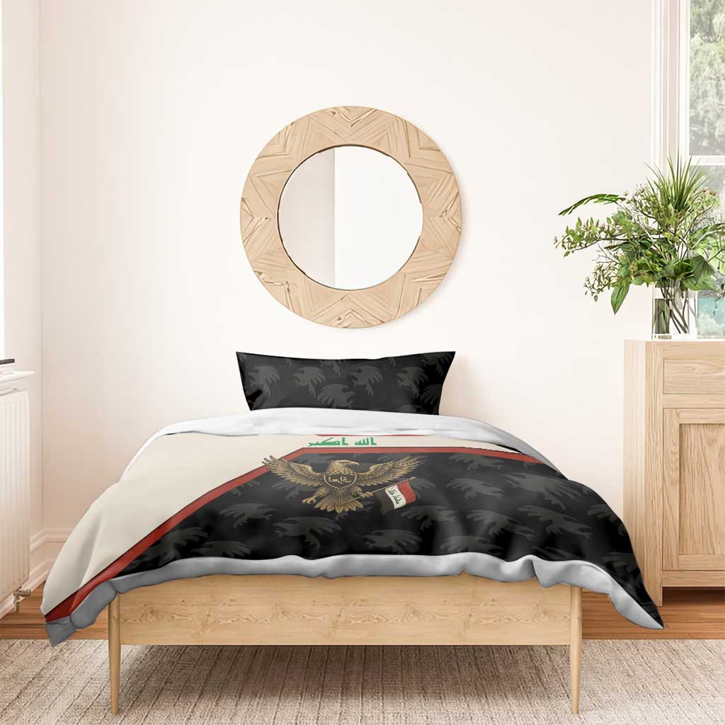 Iraq Golden Eagle Emblem Bedding Set with Flag Stripes and National Arabic Script Design - Wonder Print Shop