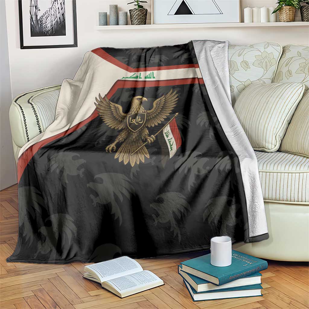 Iraq Golden Eagle Emblem Blanket with Flag Stripes and National Arabic Script Design - Wonder Print Shop