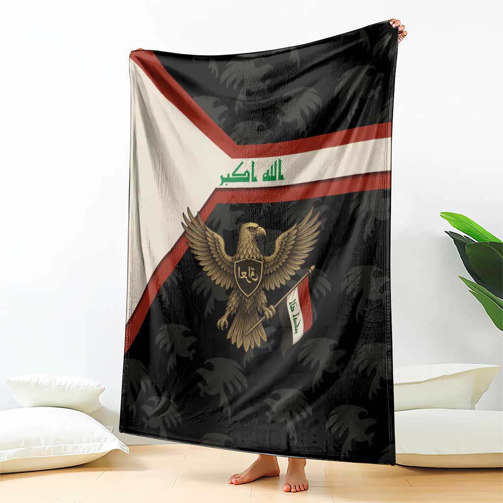 Iraq Golden Eagle Emblem Blanket with Flag Stripes and National Arabic Script Design - Wonder Print Shop