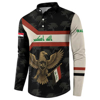 Iraq Golden Eagle Emblem Button Sweatshirt with Flag Stripes and National Arabic Script Design - Wonder Print Shop