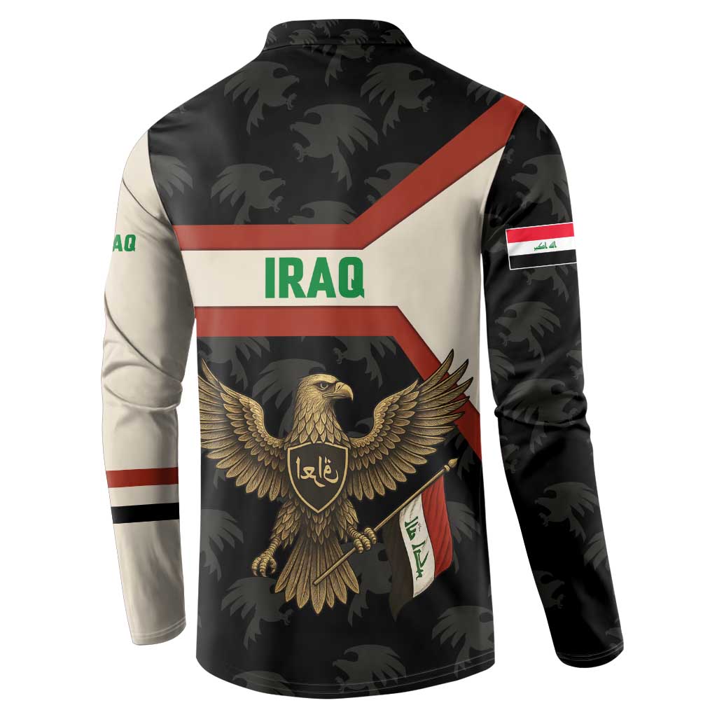 Iraq Golden Eagle Emblem Button Sweatshirt with Flag Stripes and National Arabic Script Design - Wonder Print Shop