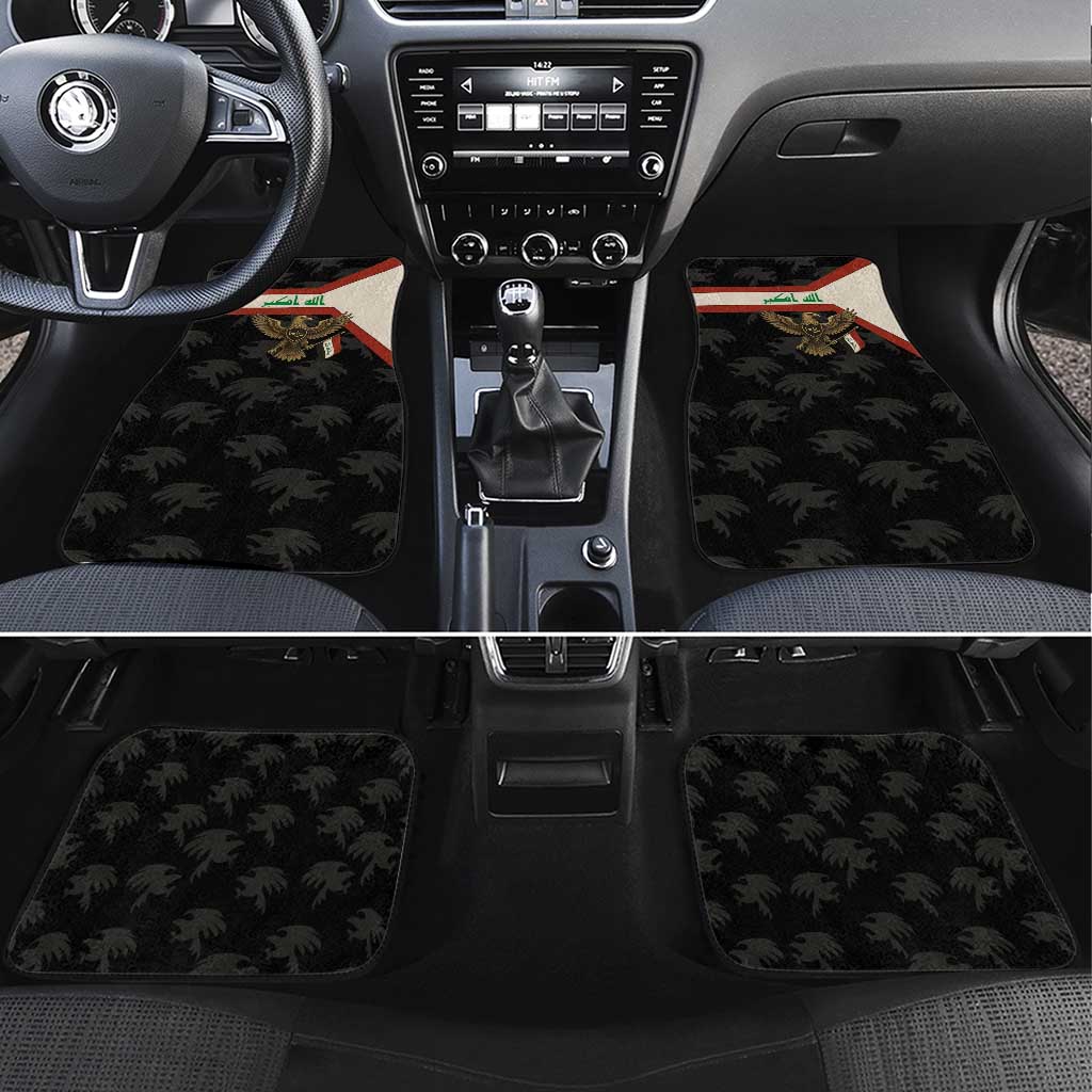 Iraq Golden Eagle Emblem Car Mats with Flag Stripes and National Arabic Script Design - Wonder Print Shop