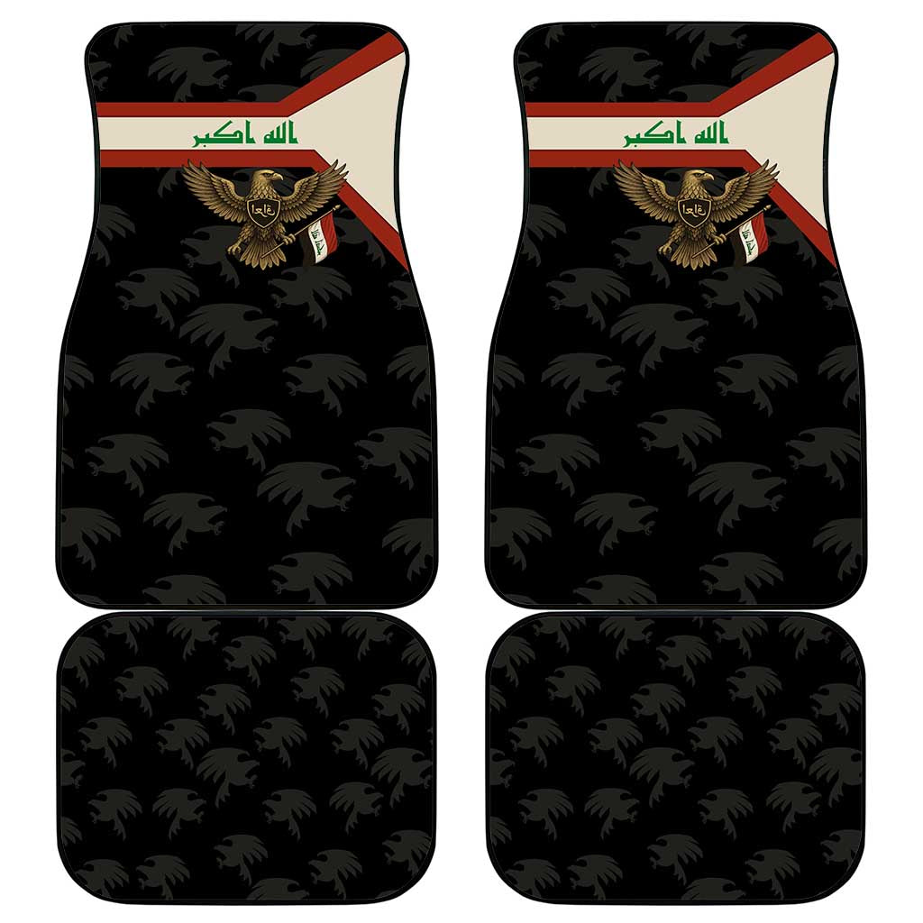 Iraq Golden Eagle Emblem Car Mats with Flag Stripes and National Arabic Script Design - Wonder Print Shop