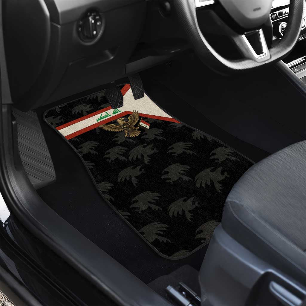 Iraq Golden Eagle Emblem Car Mats with Flag Stripes and National Arabic Script Design - Wonder Print Shop