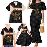 Iraq Golden Eagle Emblem Family Matching Mermaid Dress and Hawaiian Shirt with Flag Stripes and National Arabic Script Design - Wonder Print Shop