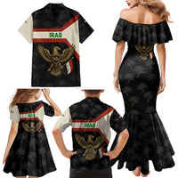 Iraq Golden Eagle Emblem Family Matching Mermaid Dress and Hawaiian Shirt with Flag Stripes and National Arabic Script Design - Wonder Print Shop