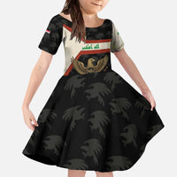 Iraq Golden Eagle Emblem Family Matching Off The Shoulder Long Sleeve Dress and Hawaiian Shirt with Flag Stripes and National Arabic Script Design - Wonder Print Shop