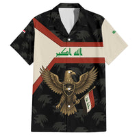 Iraq Golden Eagle Emblem Family Matching Off The Shoulder Long Sleeve Dress and Hawaiian Shirt with Flag Stripes and National Arabic Script Design - Wonder Print Shop