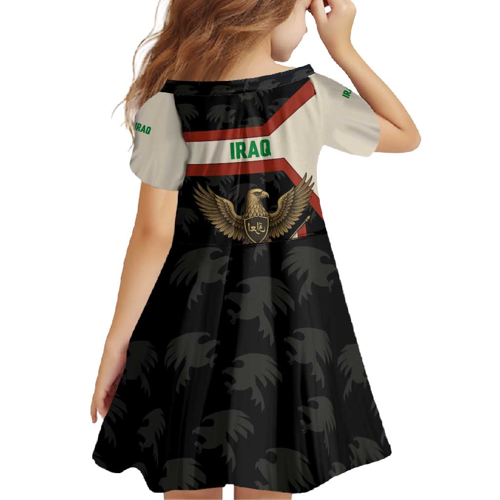 Iraq Golden Eagle Emblem Family Matching Off Shoulder Maxi Dress and Hawaiian Shirt with Flag Stripes and National Arabic Script Design - Wonder Print Shop