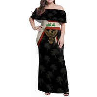 Iraq Golden Eagle Emblem Family Matching Off Shoulder Maxi Dress and Hawaiian Shirt with Flag Stripes and National Arabic Script Design - Wonder Print Shop