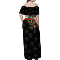 Iraq Golden Eagle Emblem Family Matching Off Shoulder Maxi Dress and Hawaiian Shirt with Flag Stripes and National Arabic Script Design - Wonder Print Shop