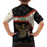 Iraq Golden Eagle Emblem Family Matching Off Shoulder Short Dress and Hawaiian Shirt with Flag Stripes and National Arabic Script Design - Wonder Print Shop