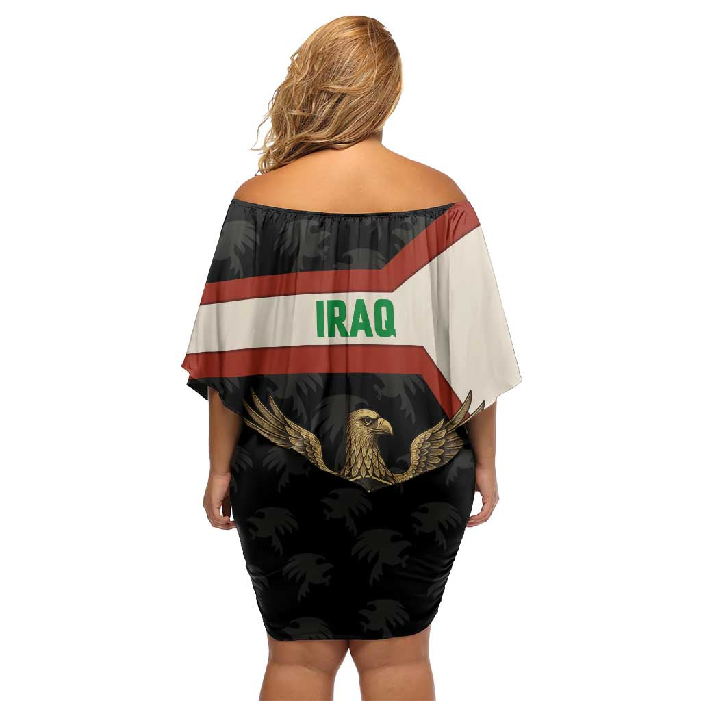 Iraq Golden Eagle Emblem Family Matching Off Shoulder Short Dress and Hawaiian Shirt with Flag Stripes and National Arabic Script Design - Wonder Print Shop