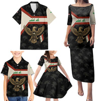 Iraq Golden Eagle Emblem Family Matching Puletasi and Hawaiian Shirt with Flag Stripes and National Arabic Script Design - Wonder Print Shop