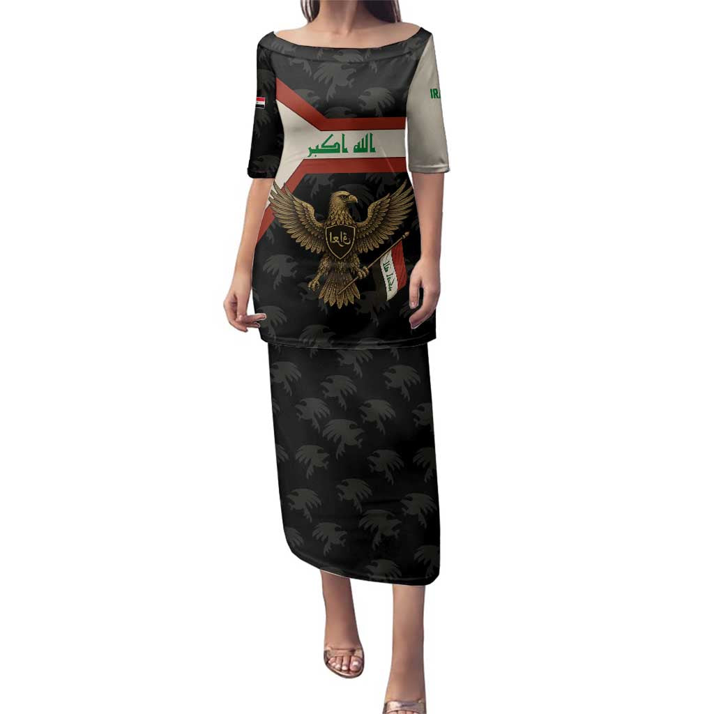 Iraq Golden Eagle Emblem Family Matching Puletasi and Hawaiian Shirt with Flag Stripes and National Arabic Script Design - Wonder Print Shop