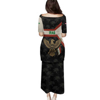 Iraq Golden Eagle Emblem Family Matching Puletasi and Hawaiian Shirt with Flag Stripes and National Arabic Script Design - Wonder Print Shop