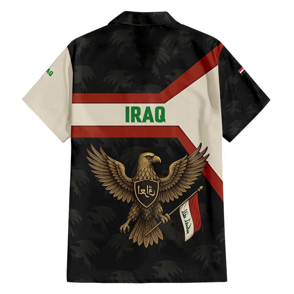 Iraq Golden Eagle Emblem Family Matching Summer Maxi Dress and Hawaiian Shirt with Flag Stripes and National Arabic Script Design - Wonder Print Shop
