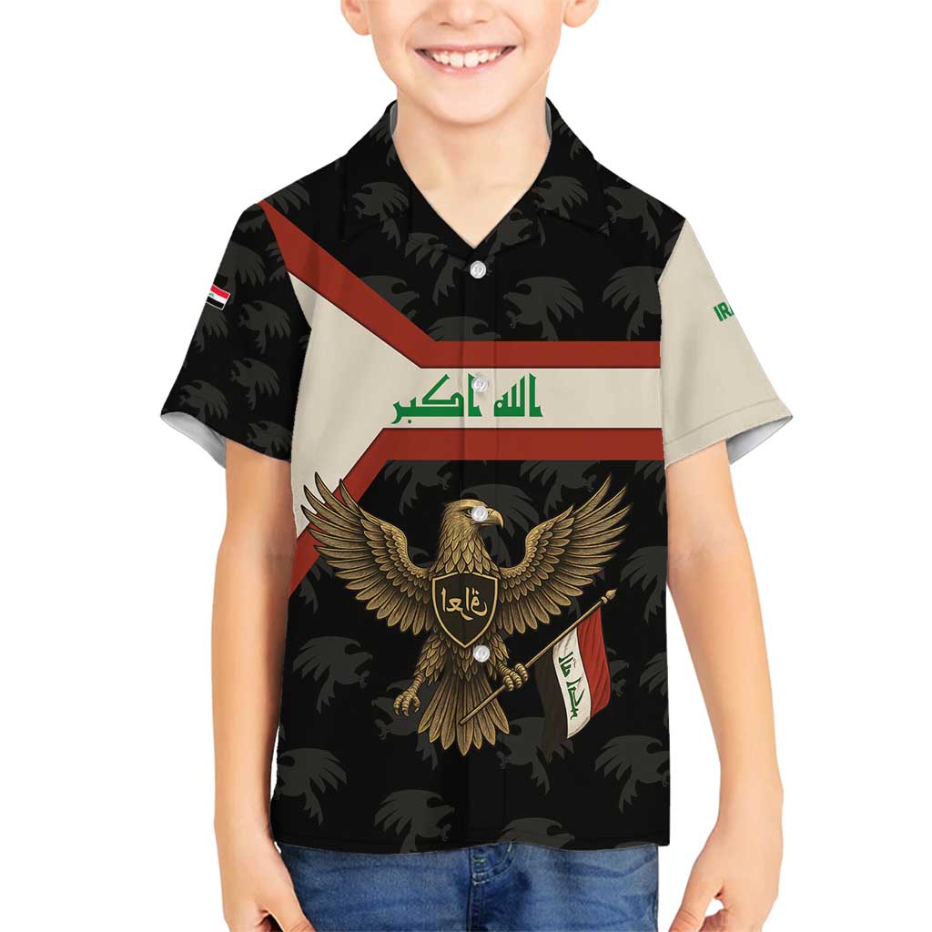 Iraq Golden Eagle Emblem Family Matching Summer Maxi Dress and Hawaiian Shirt with Flag Stripes and National Arabic Script Design - Wonder Print Shop