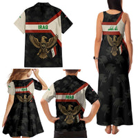Iraq Golden Eagle Emblem Family Matching Tank Maxi Dress and Hawaiian Shirt with Flag Stripes and National Arabic Script Design - Wonder Print Shop