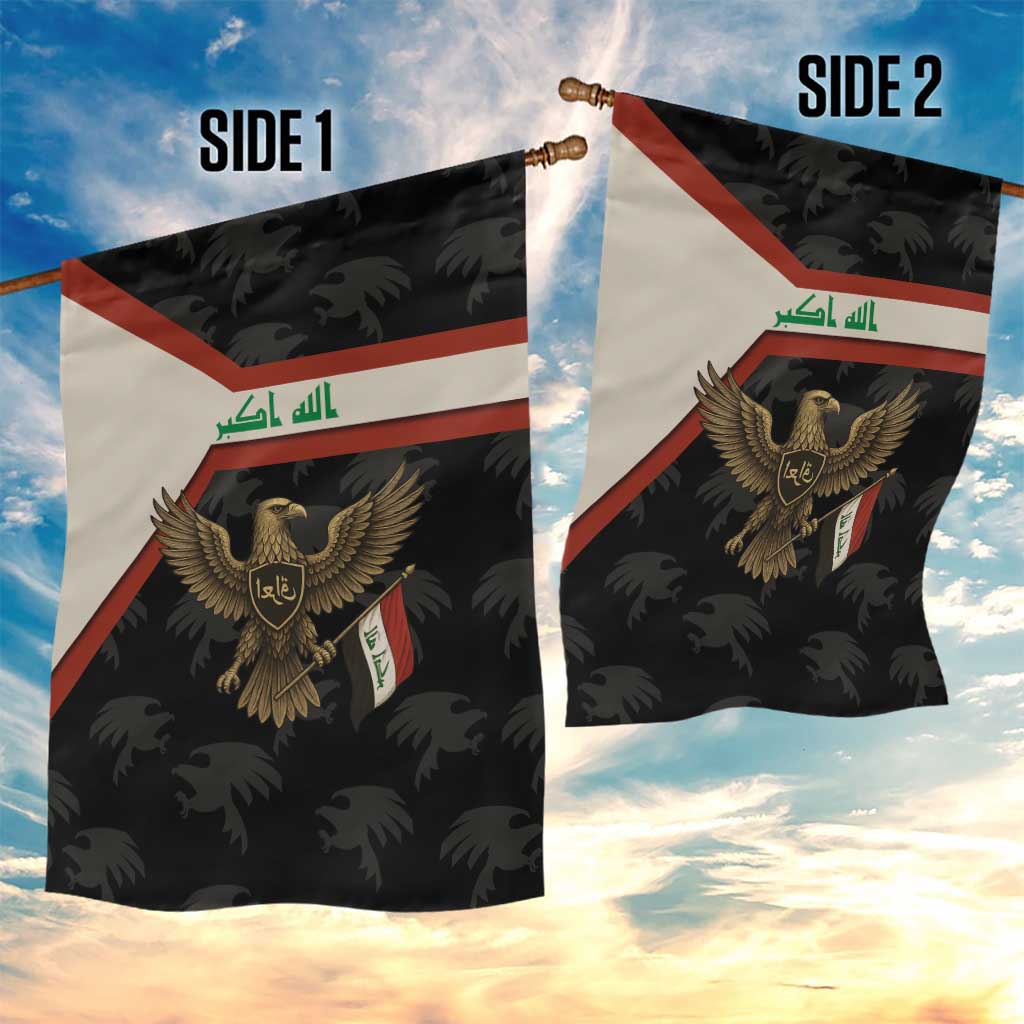 Iraq Golden Eagle Emblem Garden Flag with Flag Stripes and National Arabic Script Design - Wonder Print Shop