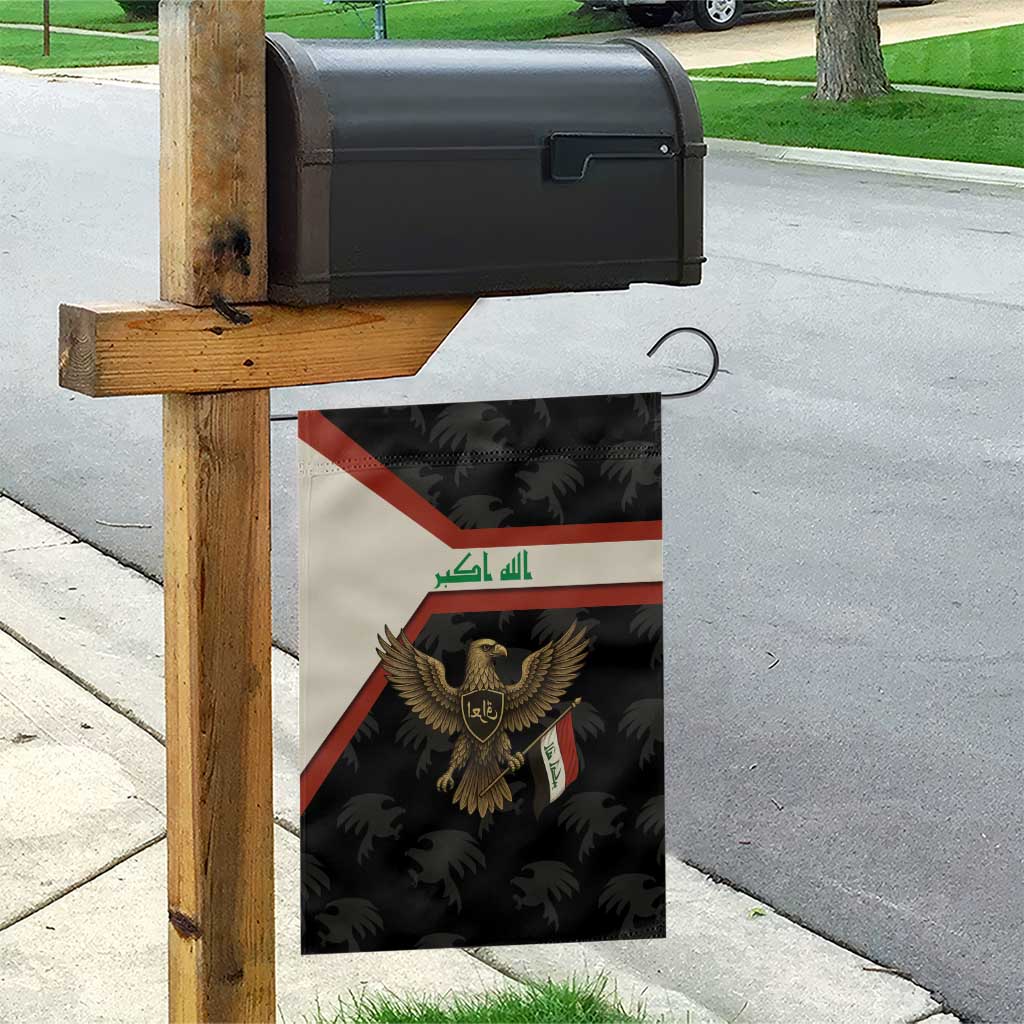 Iraq Golden Eagle Emblem Garden Flag with Flag Stripes and National Arabic Script Design - Wonder Print Shop