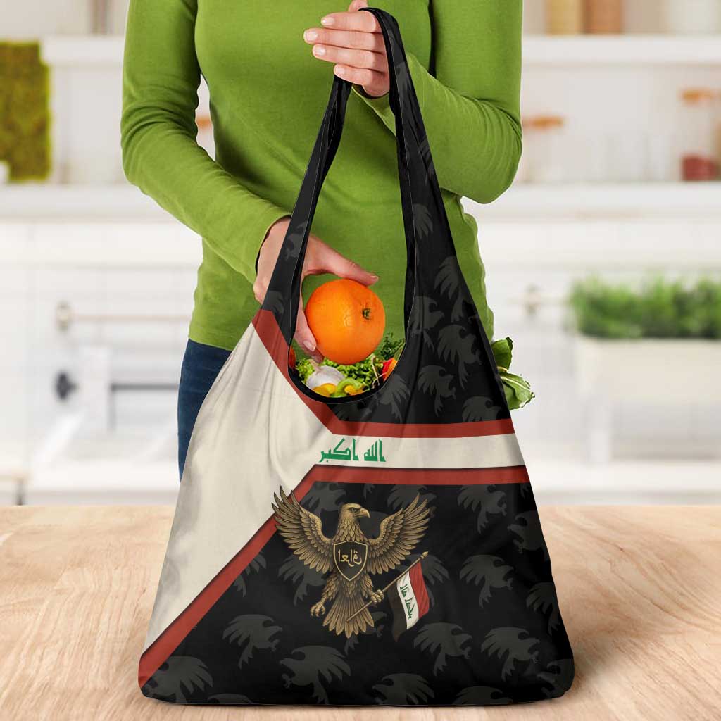 Iraq Golden Eagle Emblem Grocery Bag with Flag Stripes and National Arabic Script Design - Wonder Print Shop