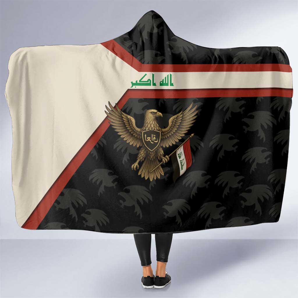 Iraq Golden Eagle Emblem Hooded Blanket with Flag Stripes and National Arabic Script Design - Wonder Print Shop