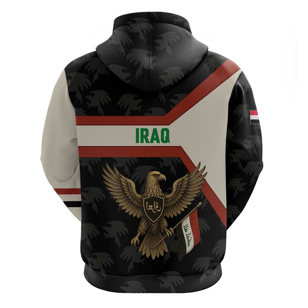 Iraq Golden Eagle Emblem Hoodie with Flag Stripes and National Arabic Script Design - Wonder Print Shop
