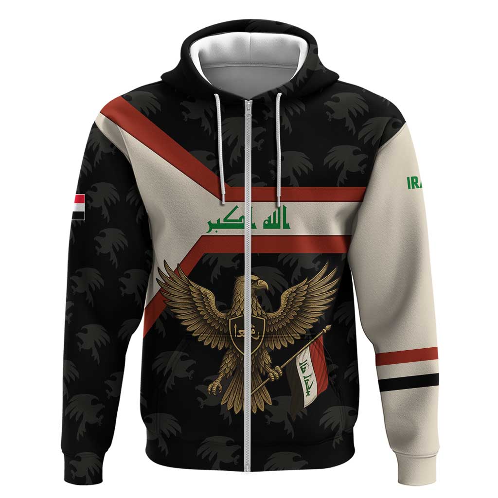 Iraq Golden Eagle Emblem Hoodie with Flag Stripes and National Arabic Script Design - Wonder Print Shop