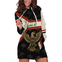 Iraq Golden Eagle Emblem Hoodie Dress with Flag Stripes and National Arabic Script Design - Wonder Print Shop