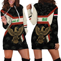 Iraq Golden Eagle Emblem Hoodie Dress with Flag Stripes and National Arabic Script Design - Wonder Print Shop