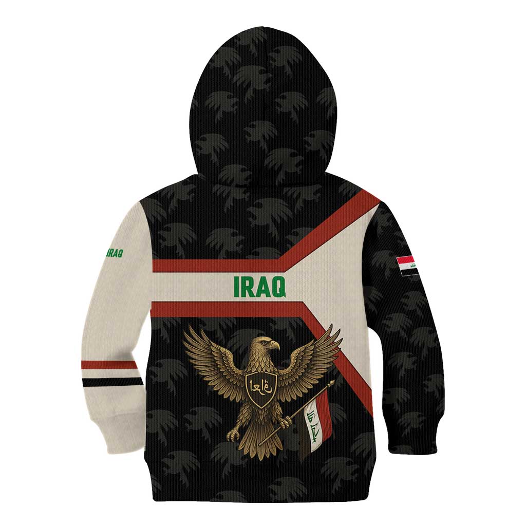 Iraq Golden Eagle Emblem Kid Hoodie with Flag Stripes and National Arabic Script Design - Wonder Print Shop