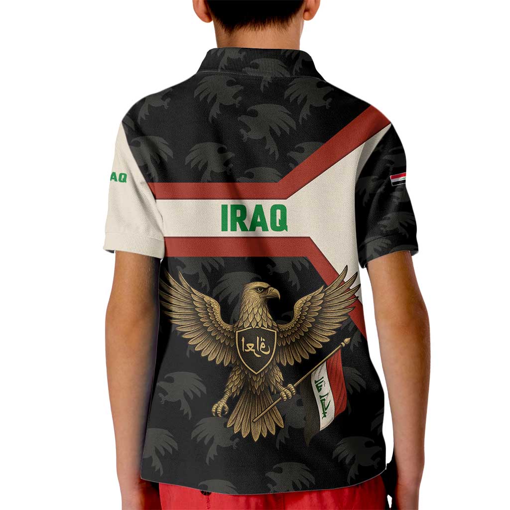 Iraq Golden Eagle Emblem Kid Polo Shirt with Flag Stripes and National Arabic Script Design - Wonder Print Shop
