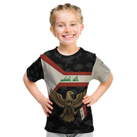 Iraq Golden Eagle Emblem Kid T Shirt with Flag Stripes and National Arabic Script Design - Wonder Print Shop