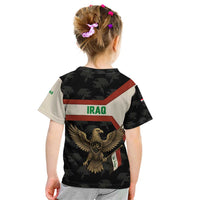 Iraq Golden Eagle Emblem Kid T Shirt with Flag Stripes and National Arabic Script Design - Wonder Print Shop