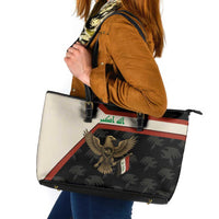 Iraq Golden Eagle Emblem Leather Tote Bag with Flag Stripes and National Arabic Script Design - Wonder Print Shop