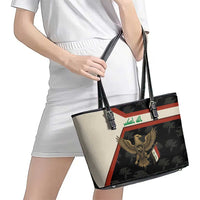 Iraq Golden Eagle Emblem Leather Tote Bag with Flag Stripes and National Arabic Script Design - Wonder Print Shop