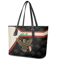 Iraq Golden Eagle Emblem Leather Tote Bag with Flag Stripes and National Arabic Script Design - Wonder Print Shop