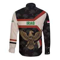 Iraq Golden Eagle Emblem Long Sleeve Button Shirt with Flag Stripes and National Arabic Script Design - Wonder Print Shop