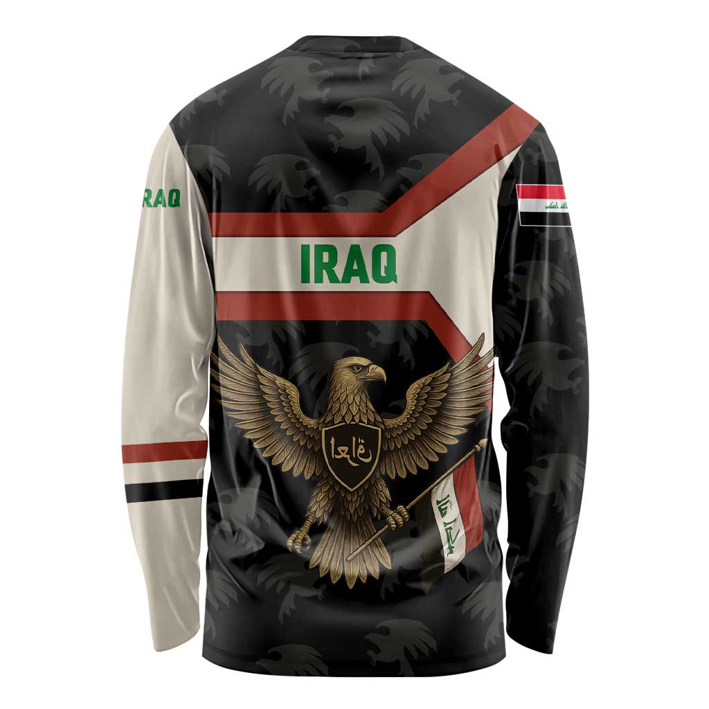 Iraq Golden Eagle Emblem Long Sleeve Shirt with Flag Stripes and National Arabic Script Design - Wonder Print Shop