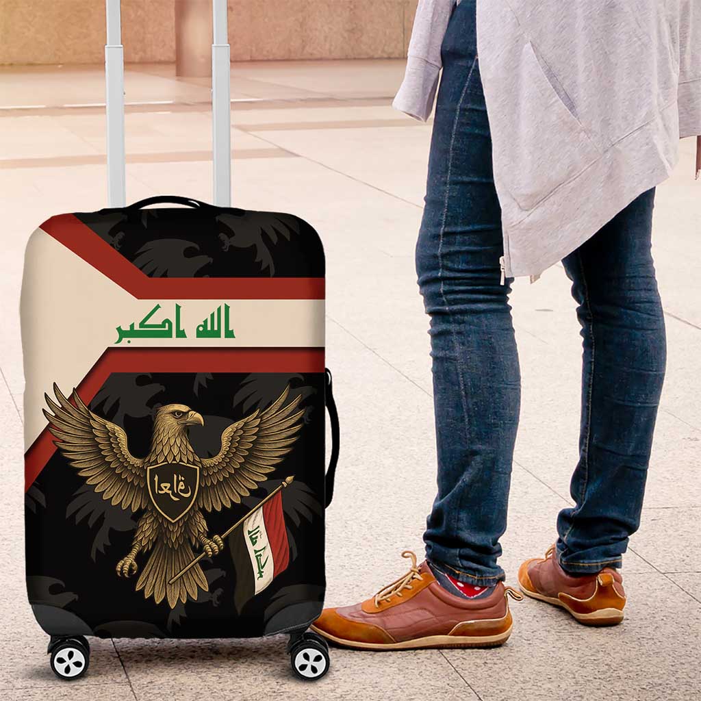 Iraq Golden Eagle Emblem Luggage Cover with Flag Stripes and National Arabic Script Design - Wonder Print Shop