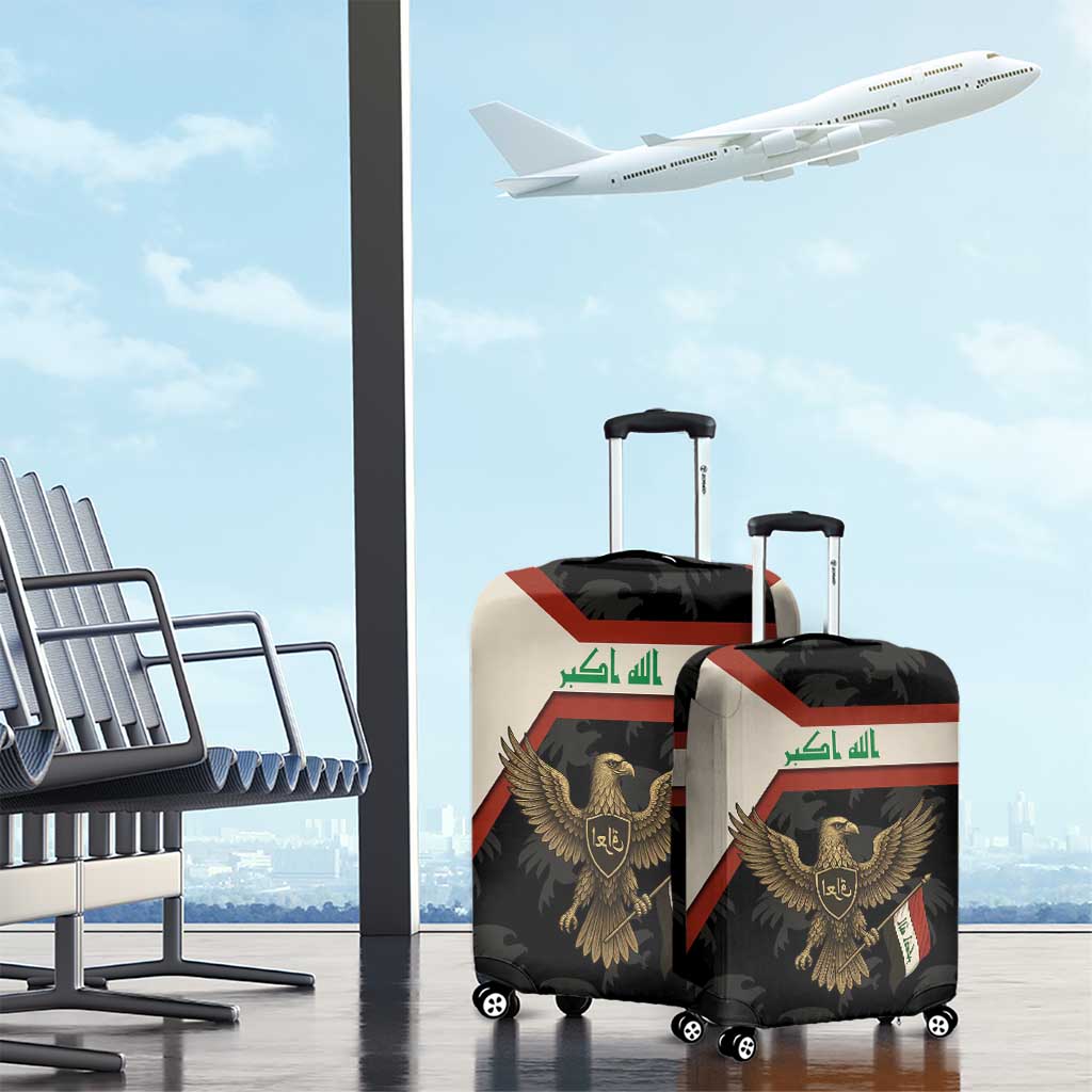 Iraq Golden Eagle Emblem Luggage Cover with Flag Stripes and National Arabic Script Design - Wonder Print Shop