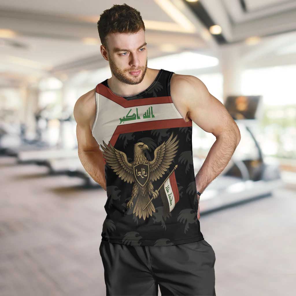Iraq Golden Eagle Emblem Men Tank Top with Flag Stripes and National Arabic Script Design - Wonder Print Shop
