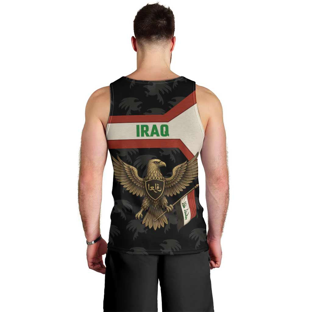 Iraq Golden Eagle Emblem Men Tank Top with Flag Stripes and National Arabic Script Design - Wonder Print Shop