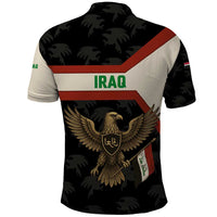Iraq Golden Eagle Emblem Polo Shirt with Flag Stripes and National Arabic Script Design - Wonder Print Shop